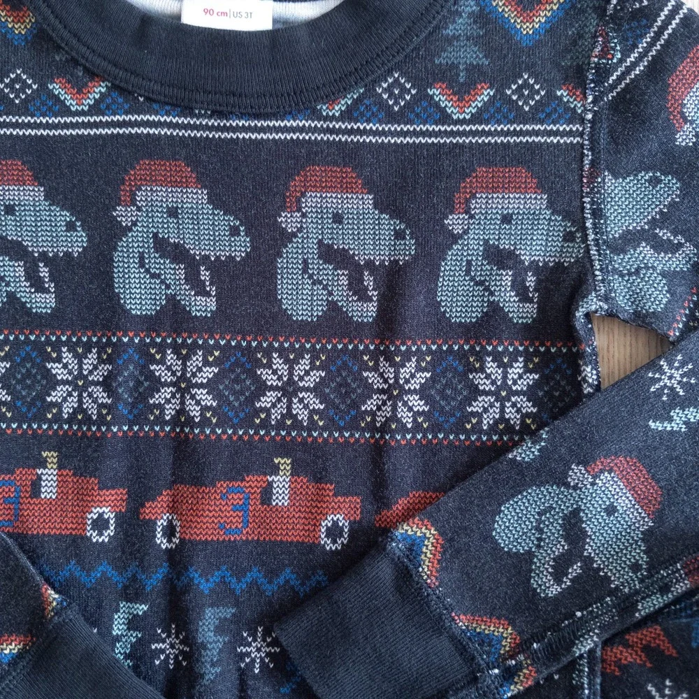 Hanna Andersson 2 Pc Pajamas Blue Dinosaur Race Car Fair Isle Holiday Kids 3T